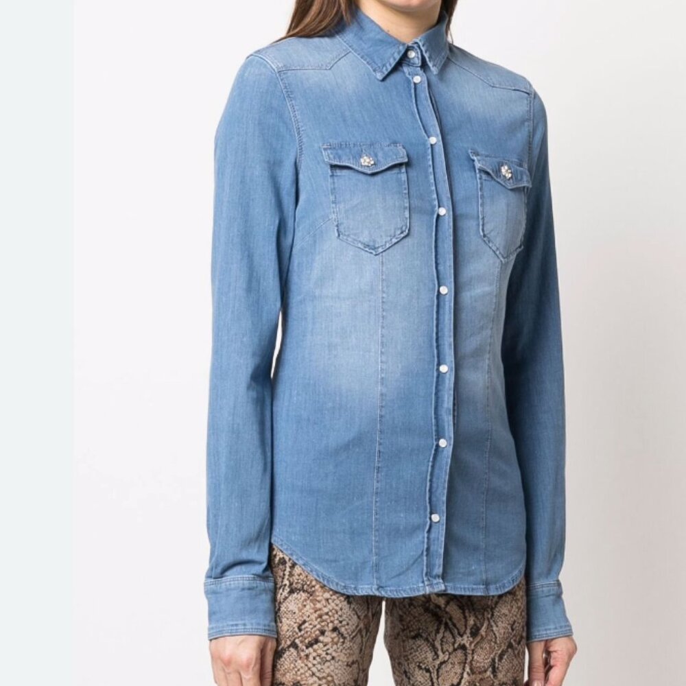 LIU JO Crystal-Embellished Button Denim Shirt